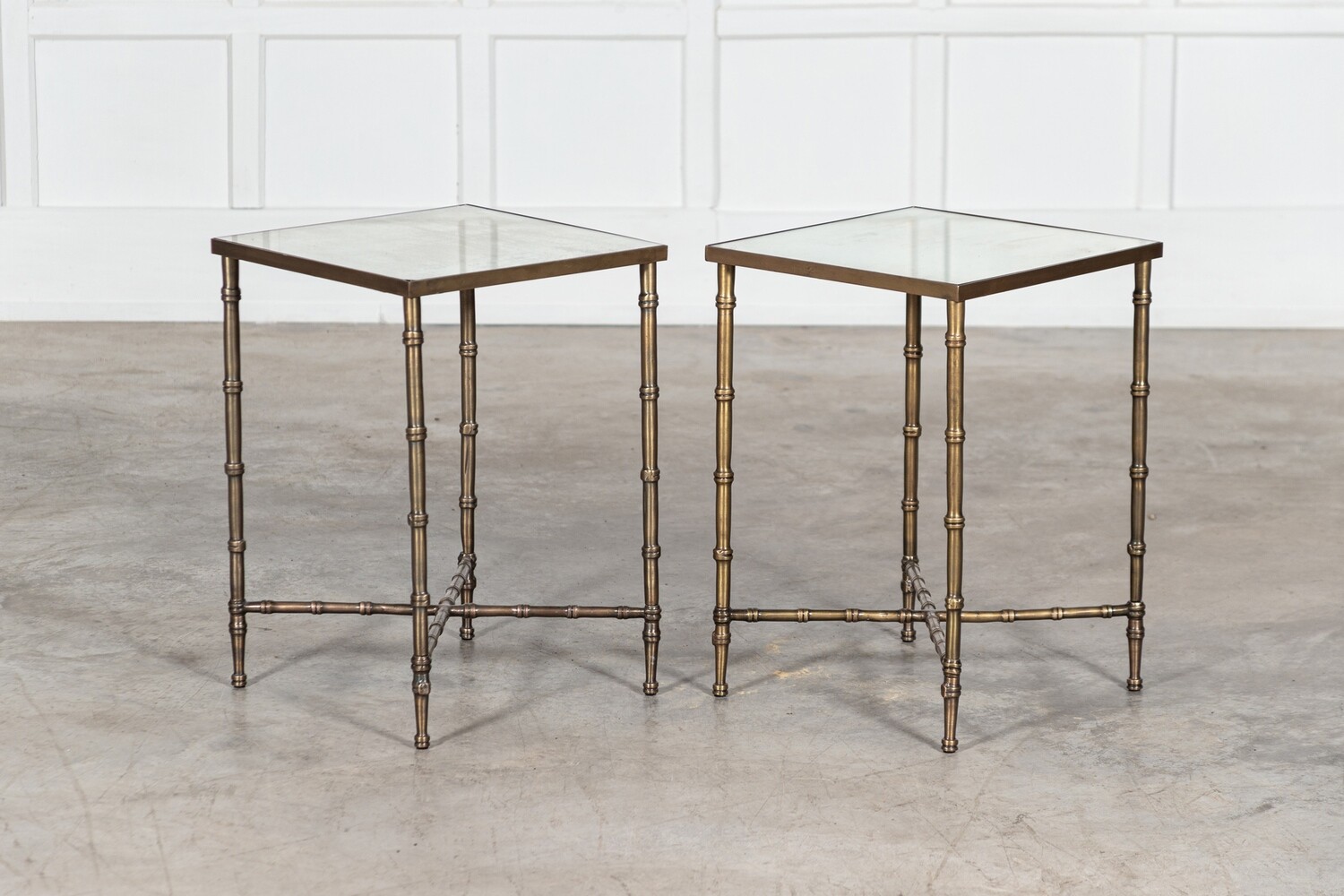 Pair Mid Century Faux Bamboo Brass Side Tables