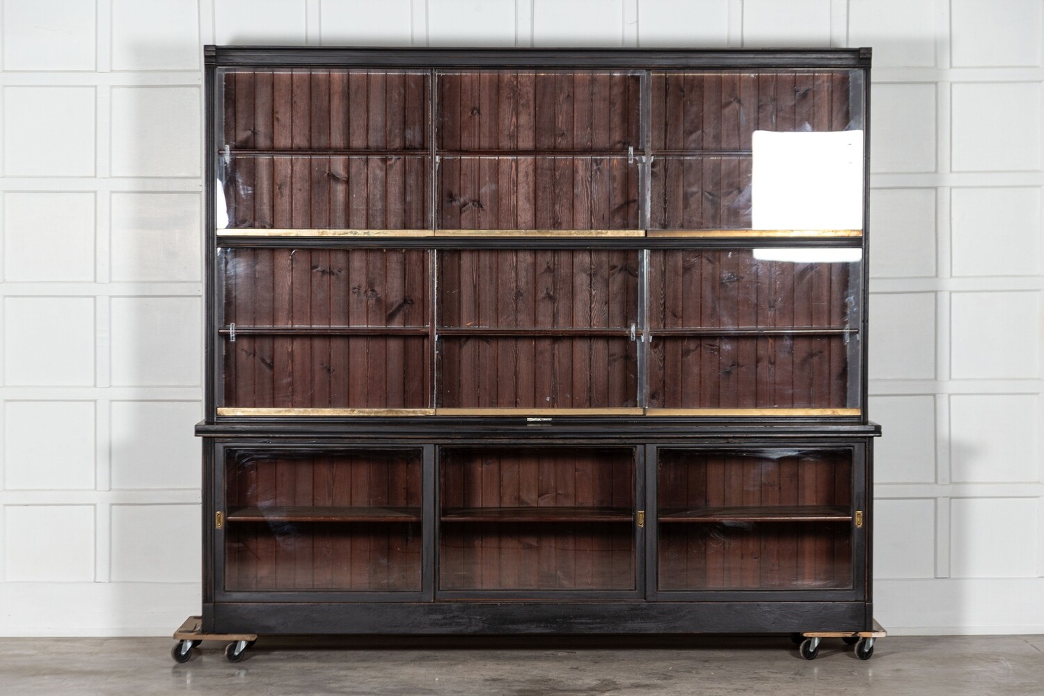 Monumental Ebonised Glazed Mahogany & Pine Haberdashery Cabinet