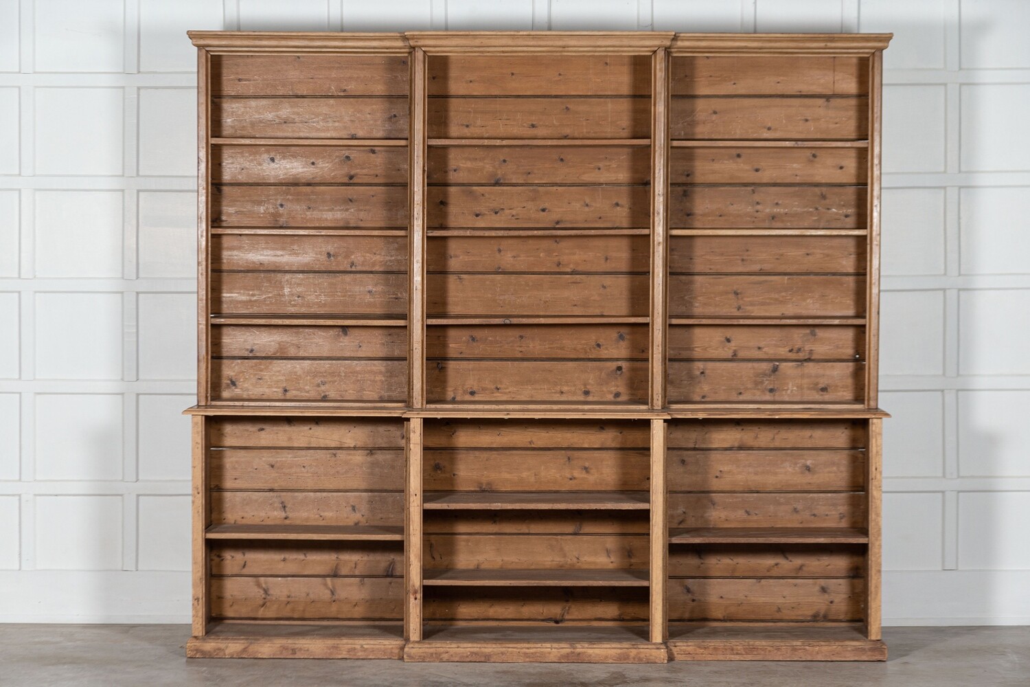 Large 19thC English Pine Breakfront Bookcase