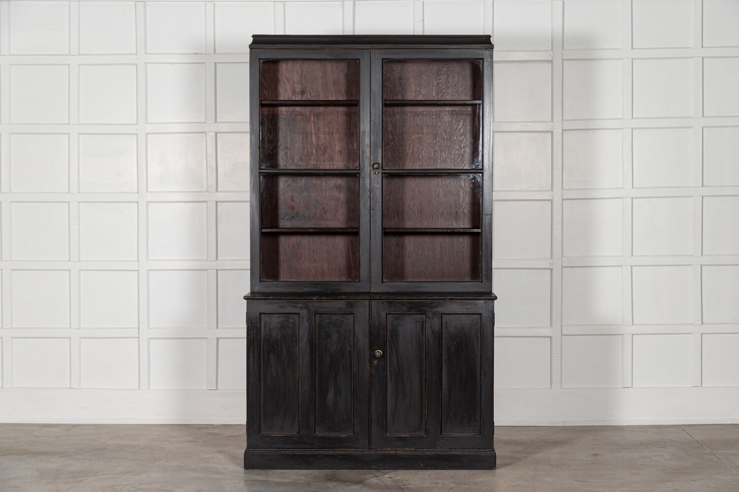 19thC English Ebonised Glazed Pine Dresser / Vitrine