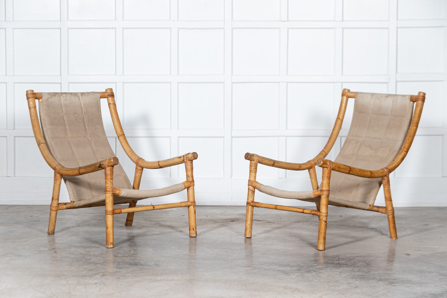 Pair Mid Century English Bamboo Safari Chairs