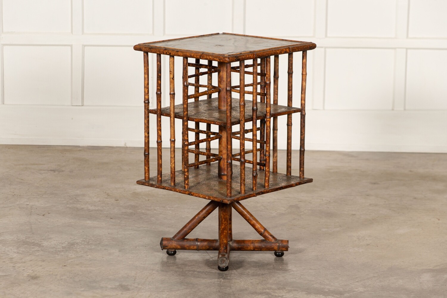 19thC English Bamboo Revolving Bookcase Side Table