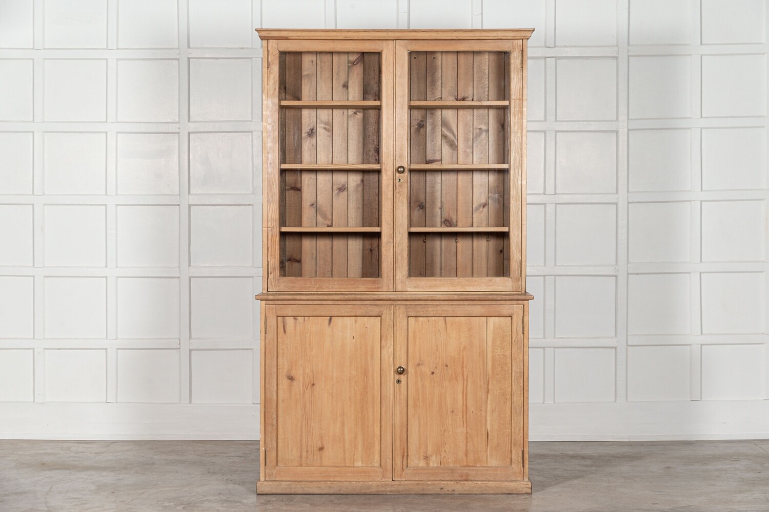 19thC English Pine Glazed Display Cabinet /Bookcase