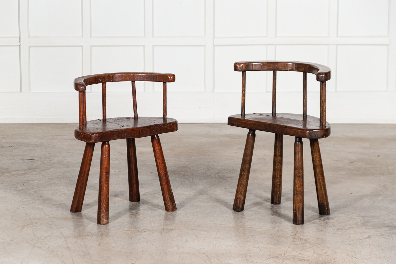 Pair English Oak Stick Back Chairs