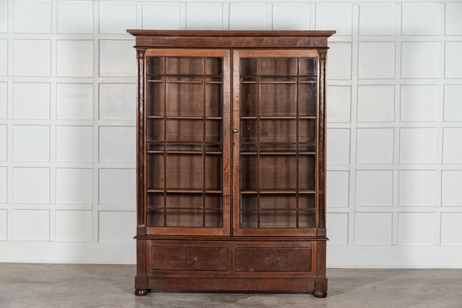 Large 19thC Oak Glazed Bookcase Display Cabinet