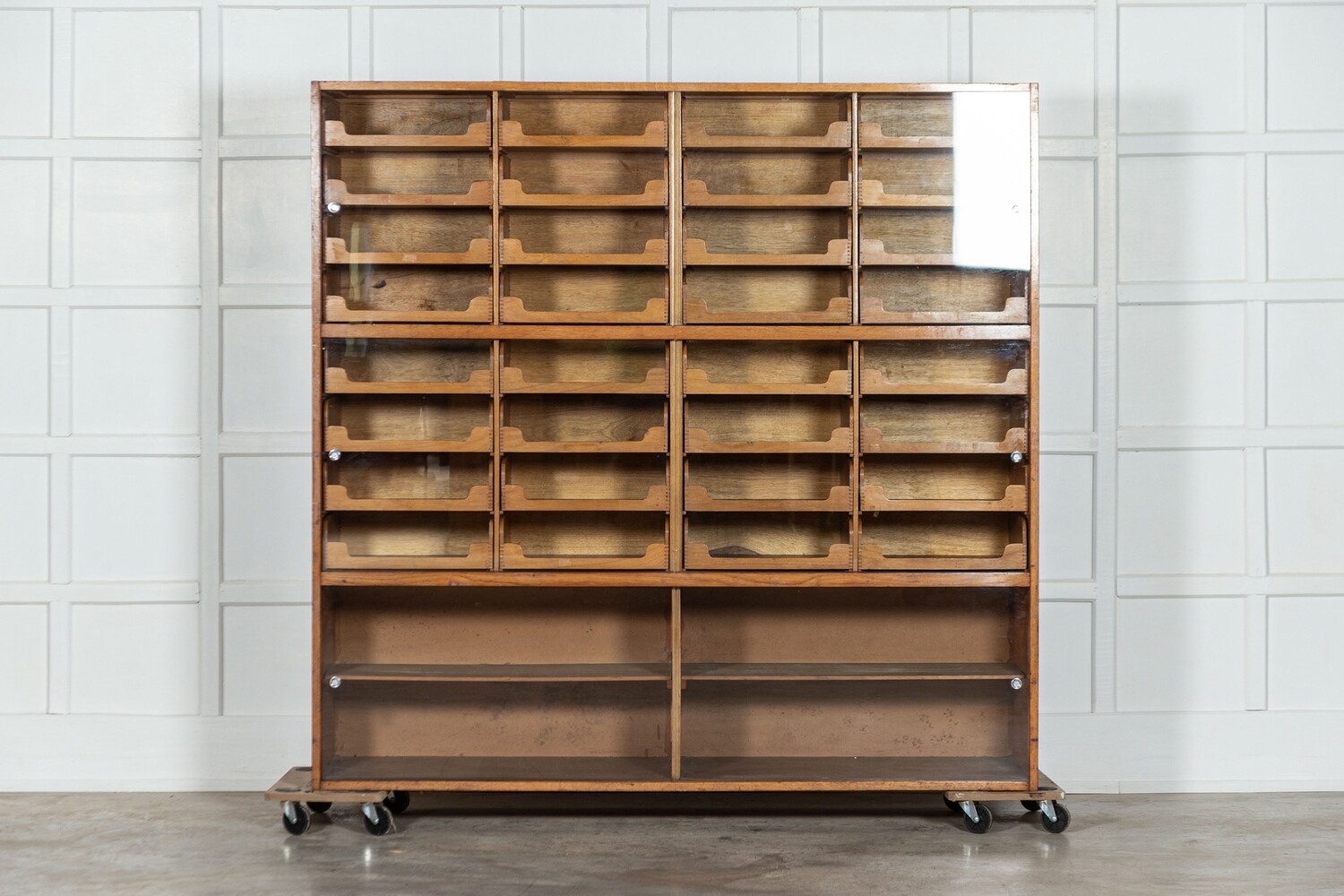 English Glazed Oak Haberdashery Cabinet