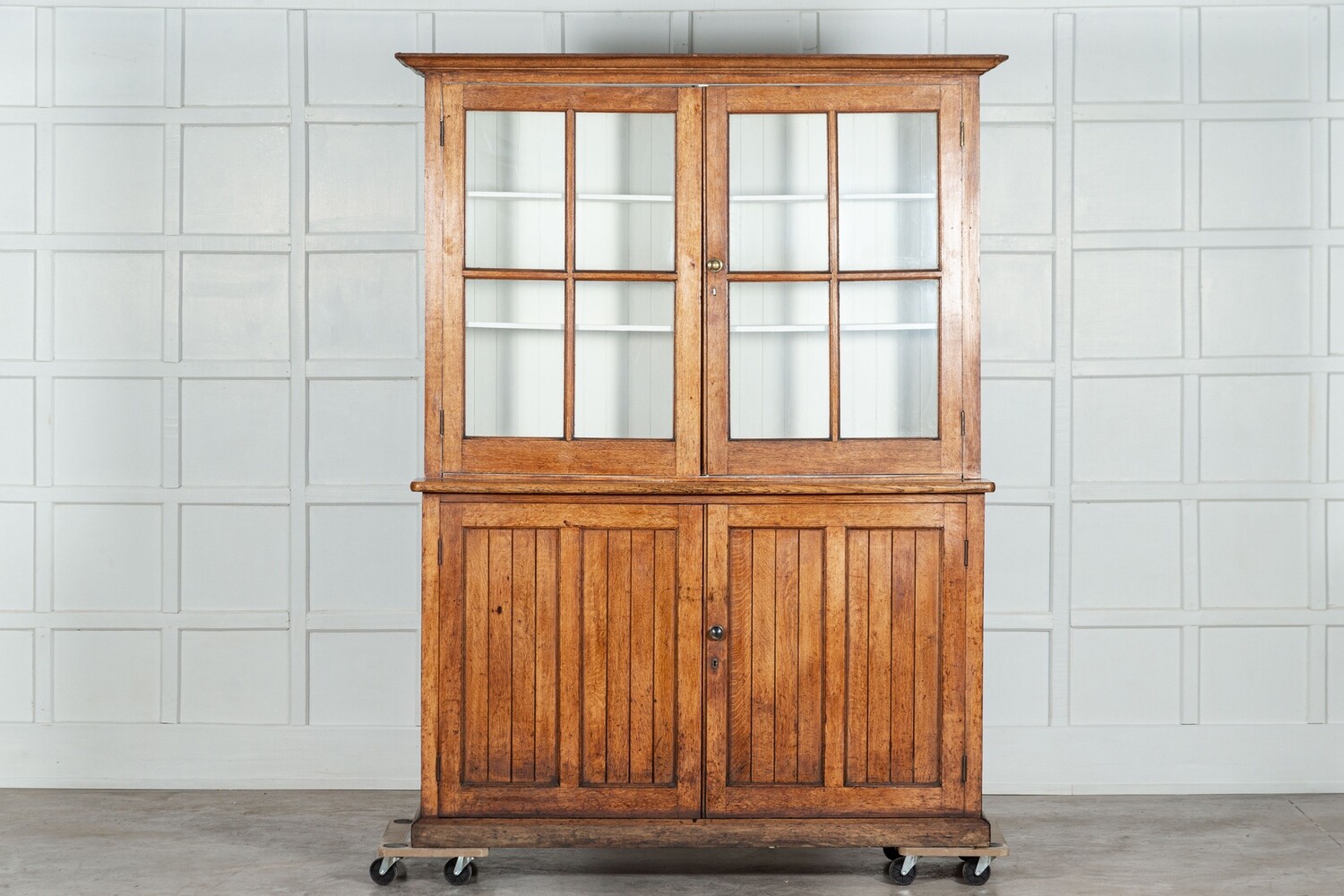 Large 19thC Glazed Oak Bookcase Dresser