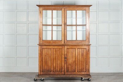 Large 19thC Glazed Oak Bookcase Dresser