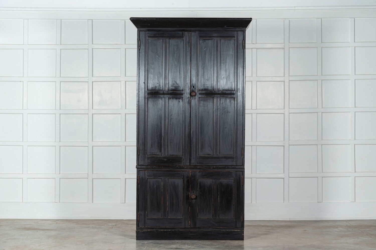 Large 19thC Ebonised English Pine  Housekeepers Cupboard