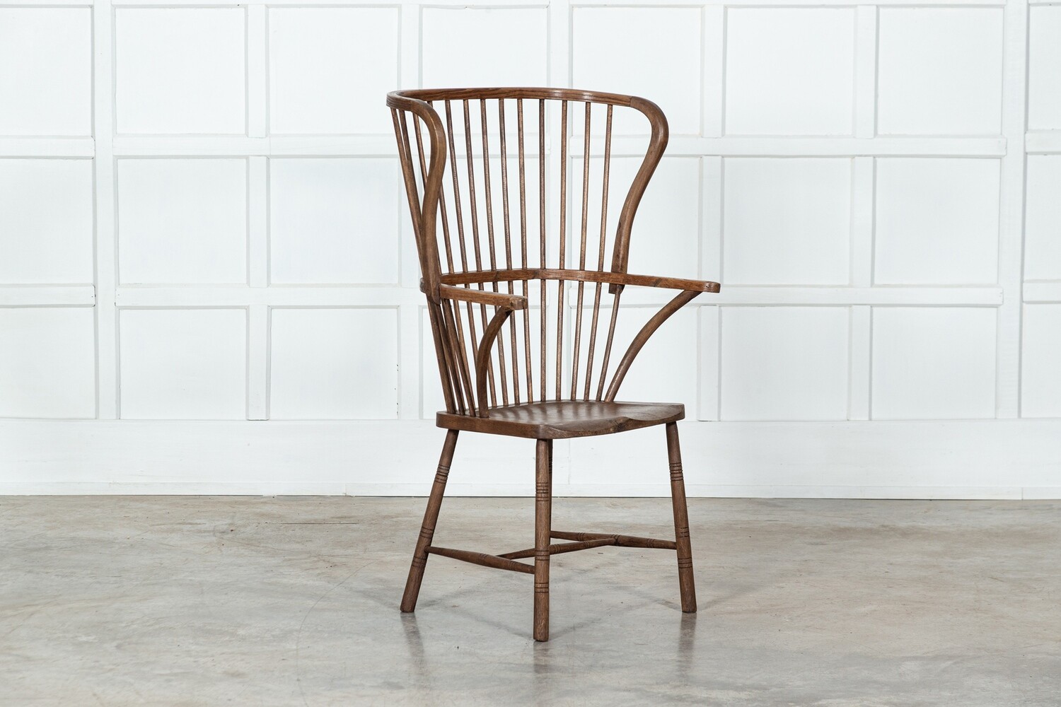 Large 19thC English Vernacular Ash & Elm Wing Spindleback Chair