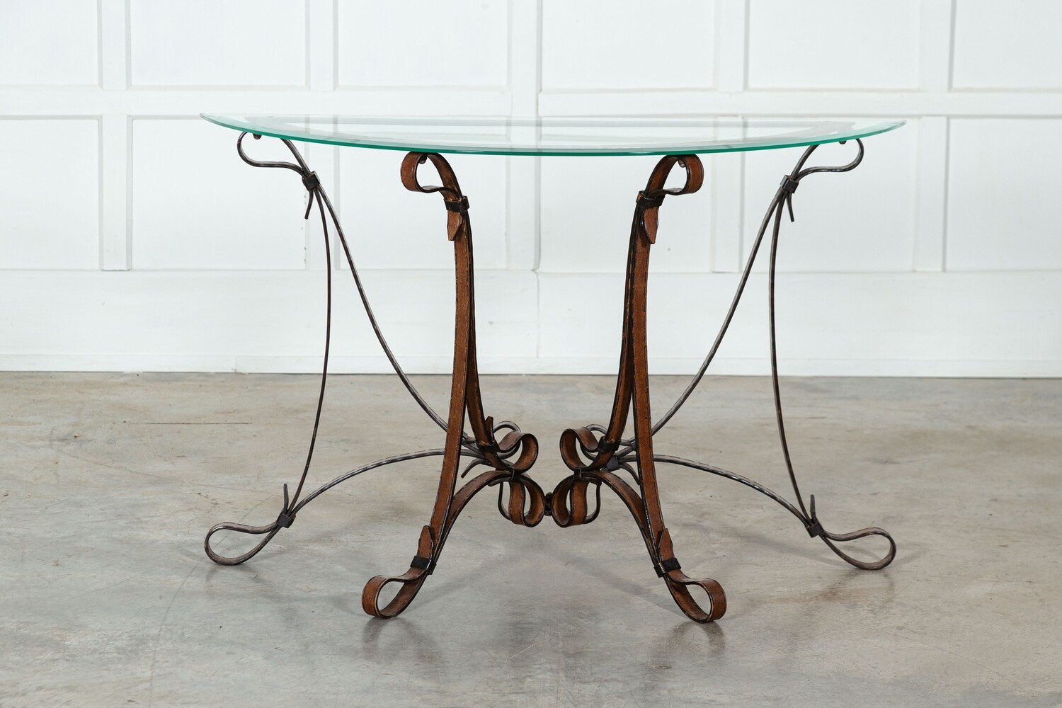 Jacques Adnet Style Iron Leather Console Table