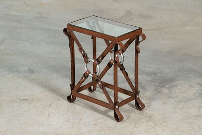 Jacques Adnet Style Iron Faux Leather Side Table