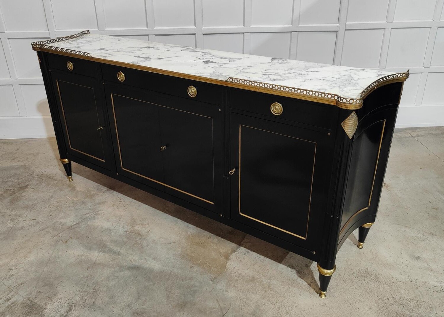 Large French Mercier Freres Ebonised Oak Mahogany Marble Credenza