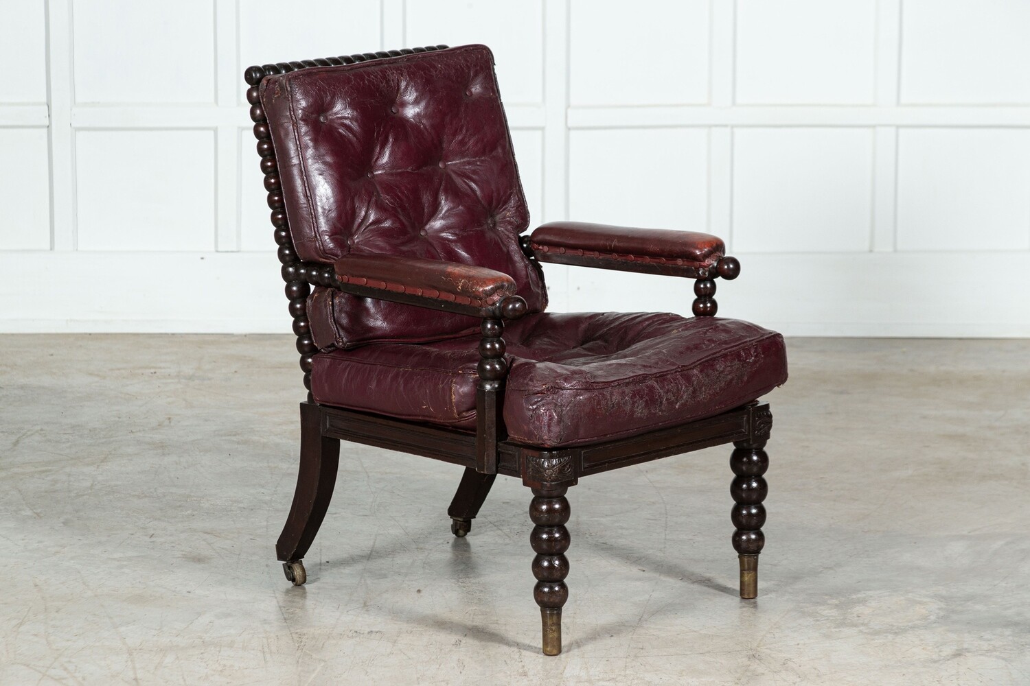 19thC Scottish Leather Bobbin Armchair