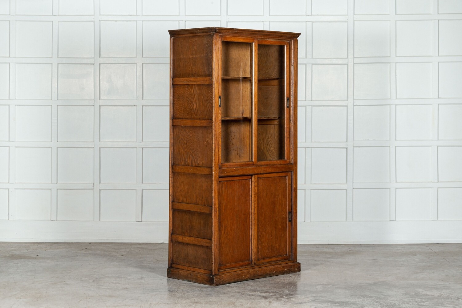 English Oak Glazed Haberdashery Cabinet