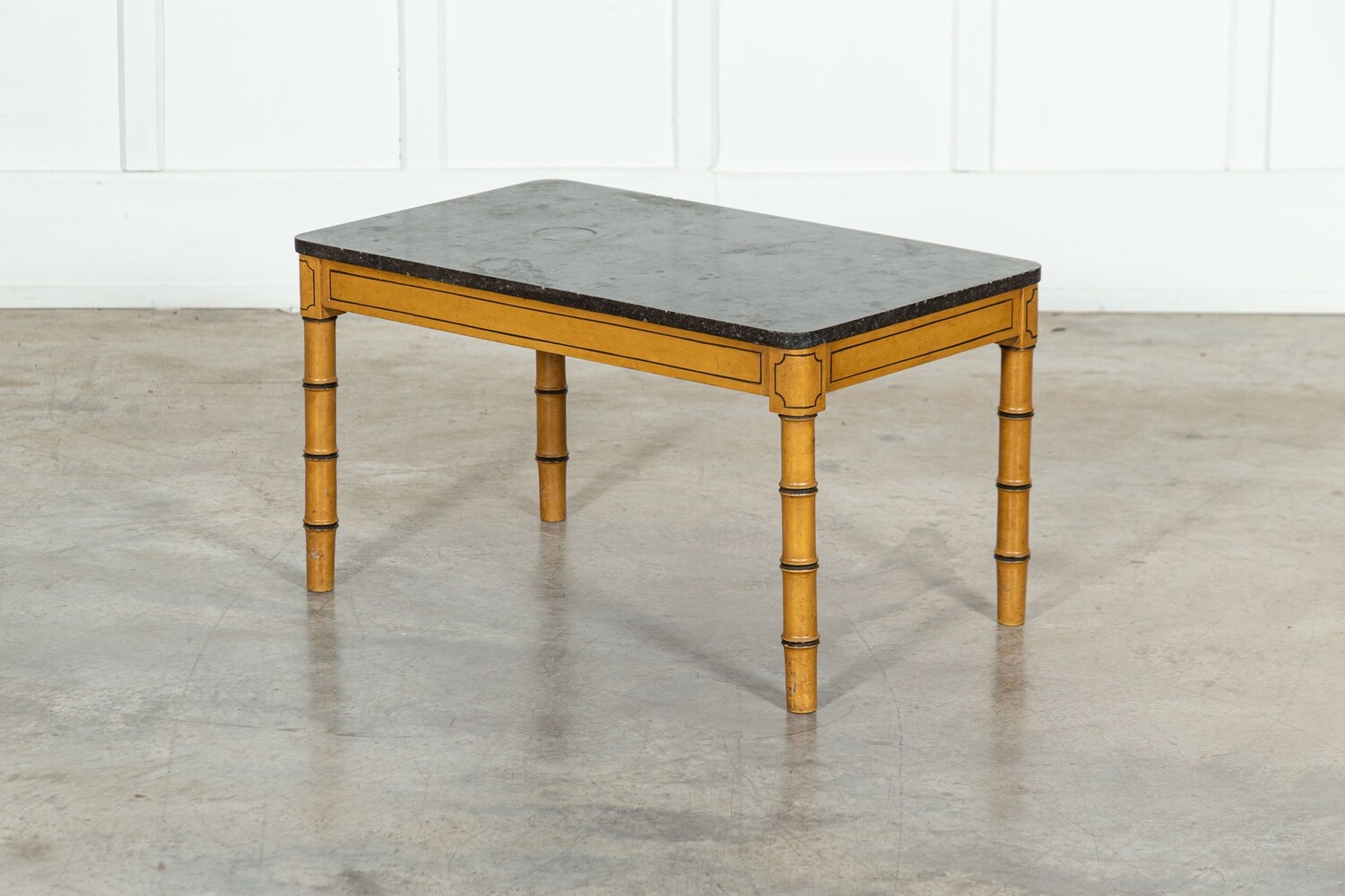 19thC English Faux Bamboo & Marble Painted Beech Coffee Table
