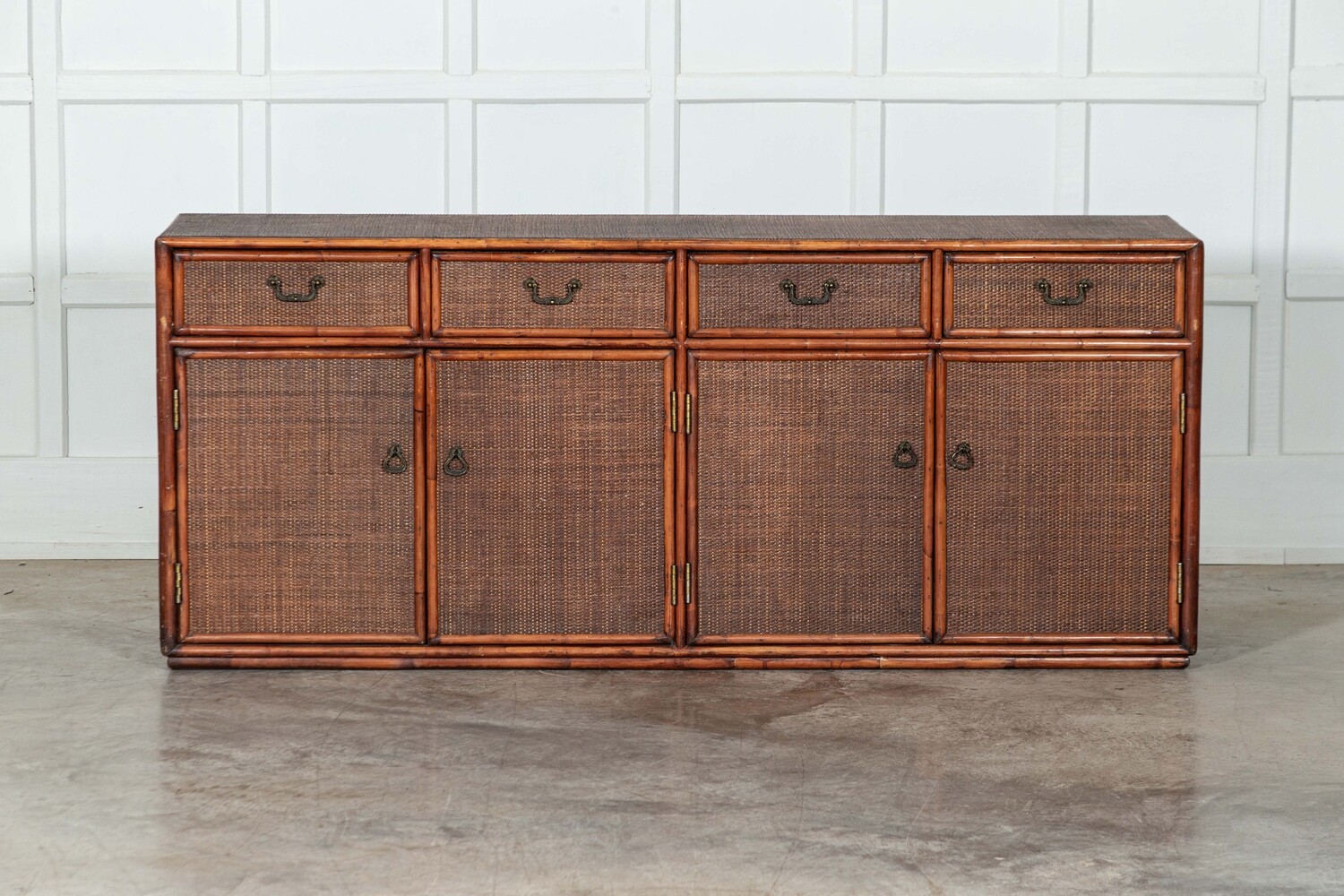 Large English Bamboo Rattan Beech Sideboard