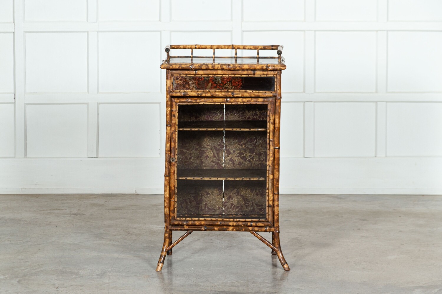 19thC English Glazed Bamboo Bookcase Cabinet