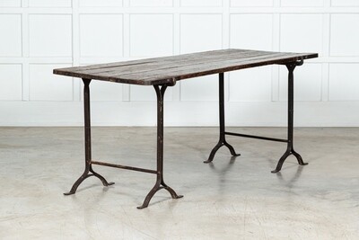 19thC Iron & Pine Trestle Table