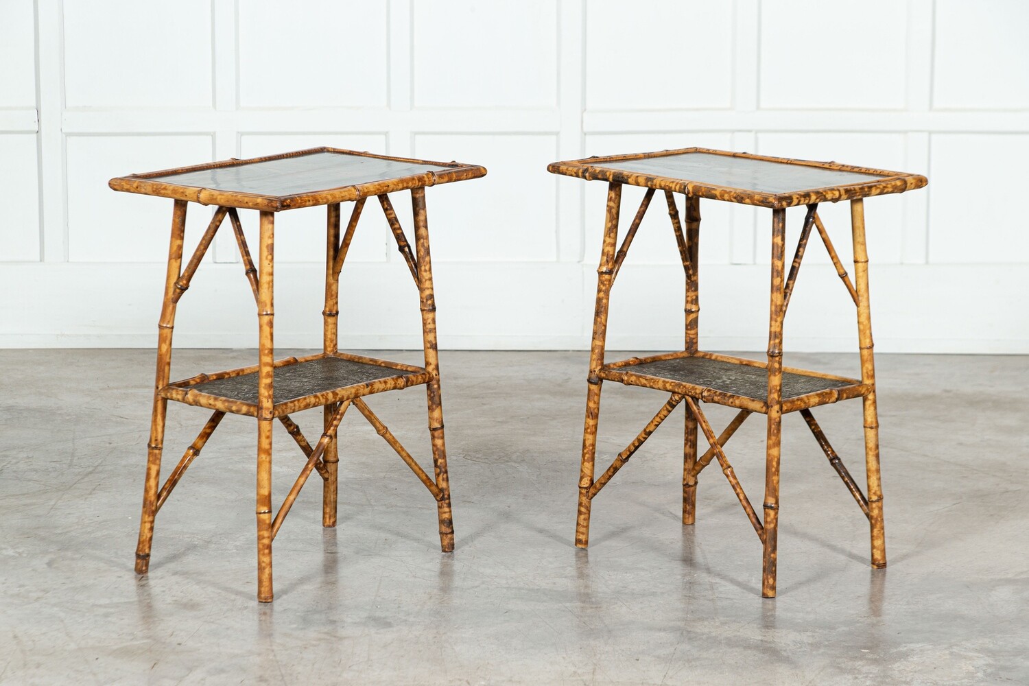 Pair 19thC English Bamboo Laquered Tables