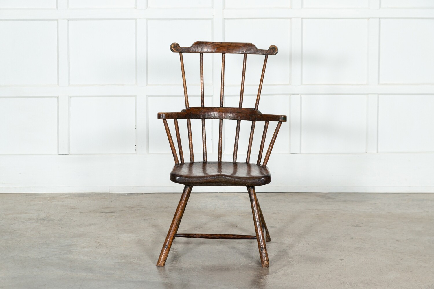 English 18thC Vernacular Elm & Ash Comb-Back Windsor Chair