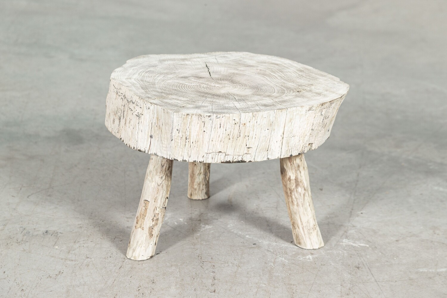 Pair Small French Bleached Elm Side Tables/Stools