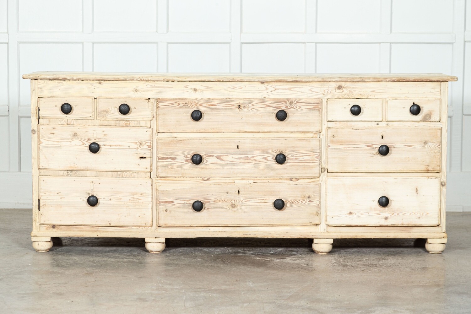 Large 19thC Bleached English Pine Dresser Base