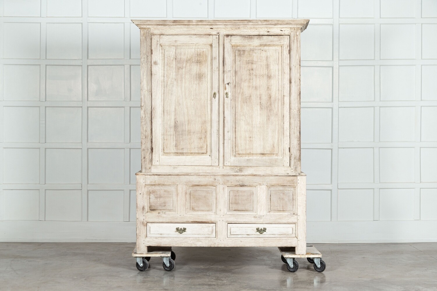 18thC English Bleached Oak Livery Cupboard