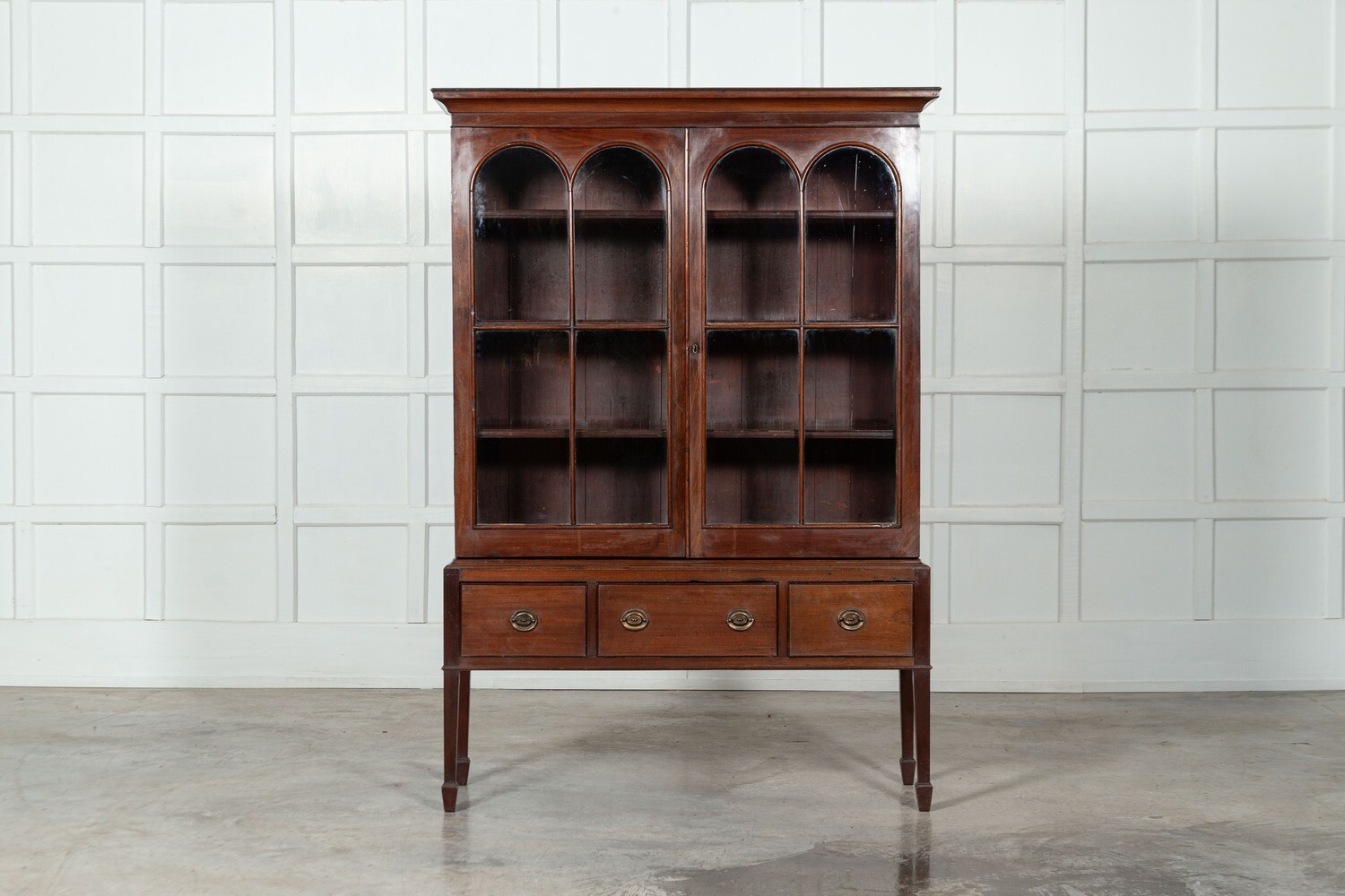 English Mahogany Arched Glazed Dresser Cabinet