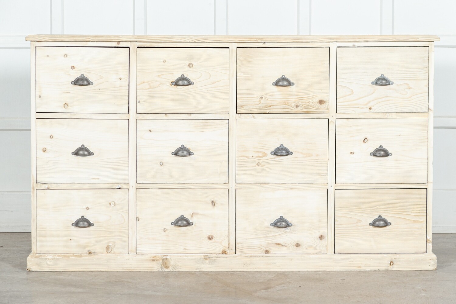 Large 19thC English Bleached Pine Haberdashery Drawers