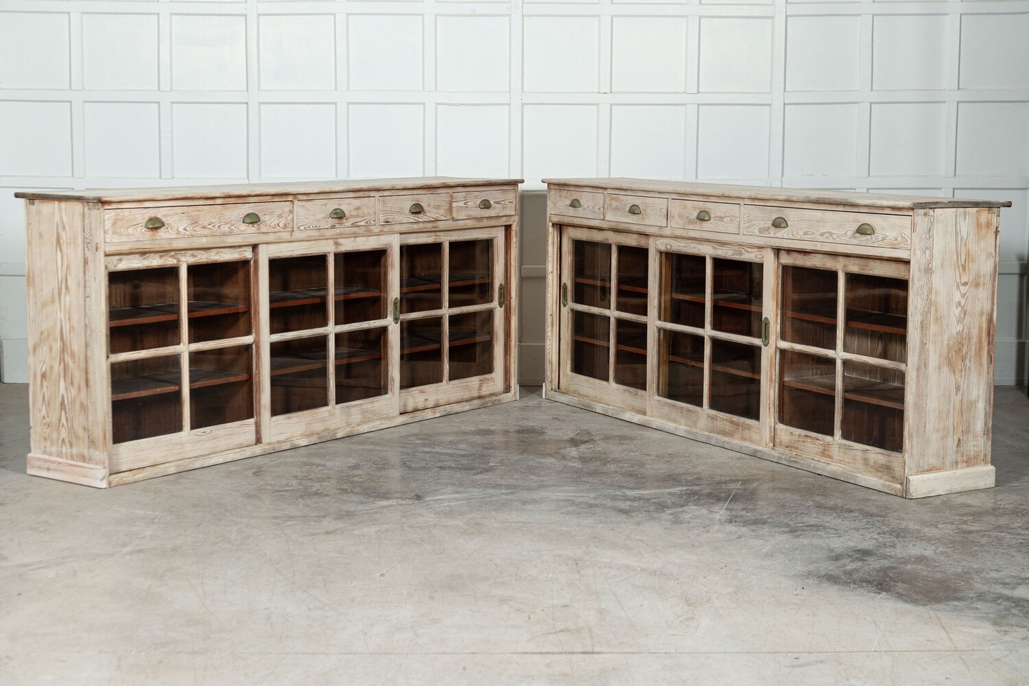 Large Pair English Bleached Pine Glazed Counter/Base