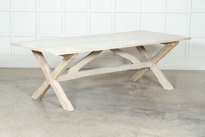 Large English MidC Bleached Oak X Frame Refectory Table