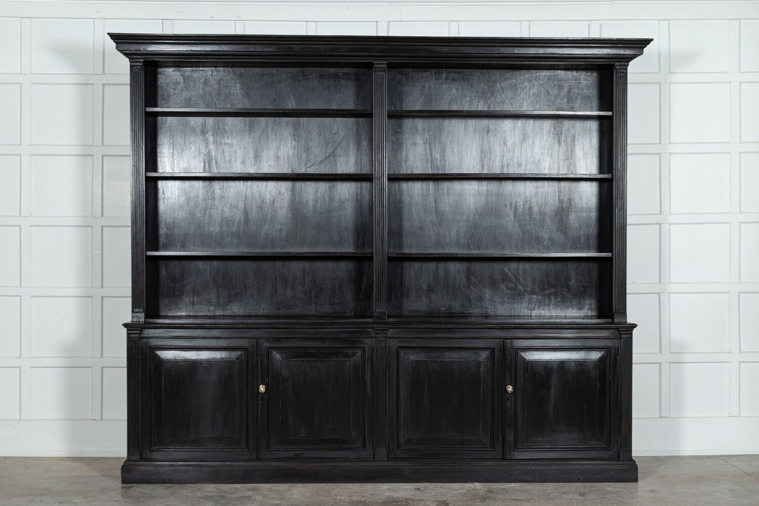 Monumental English Ebonised Oak Breakfront Bookcase