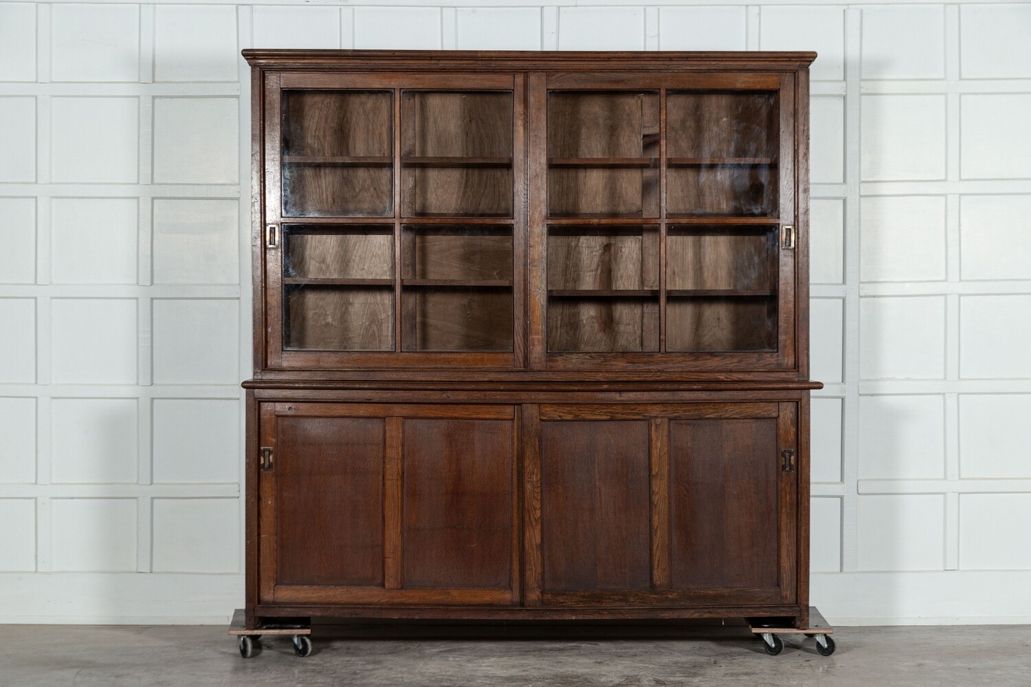 Large 19thC English Oak Glazed Housekeepers Cabinet
