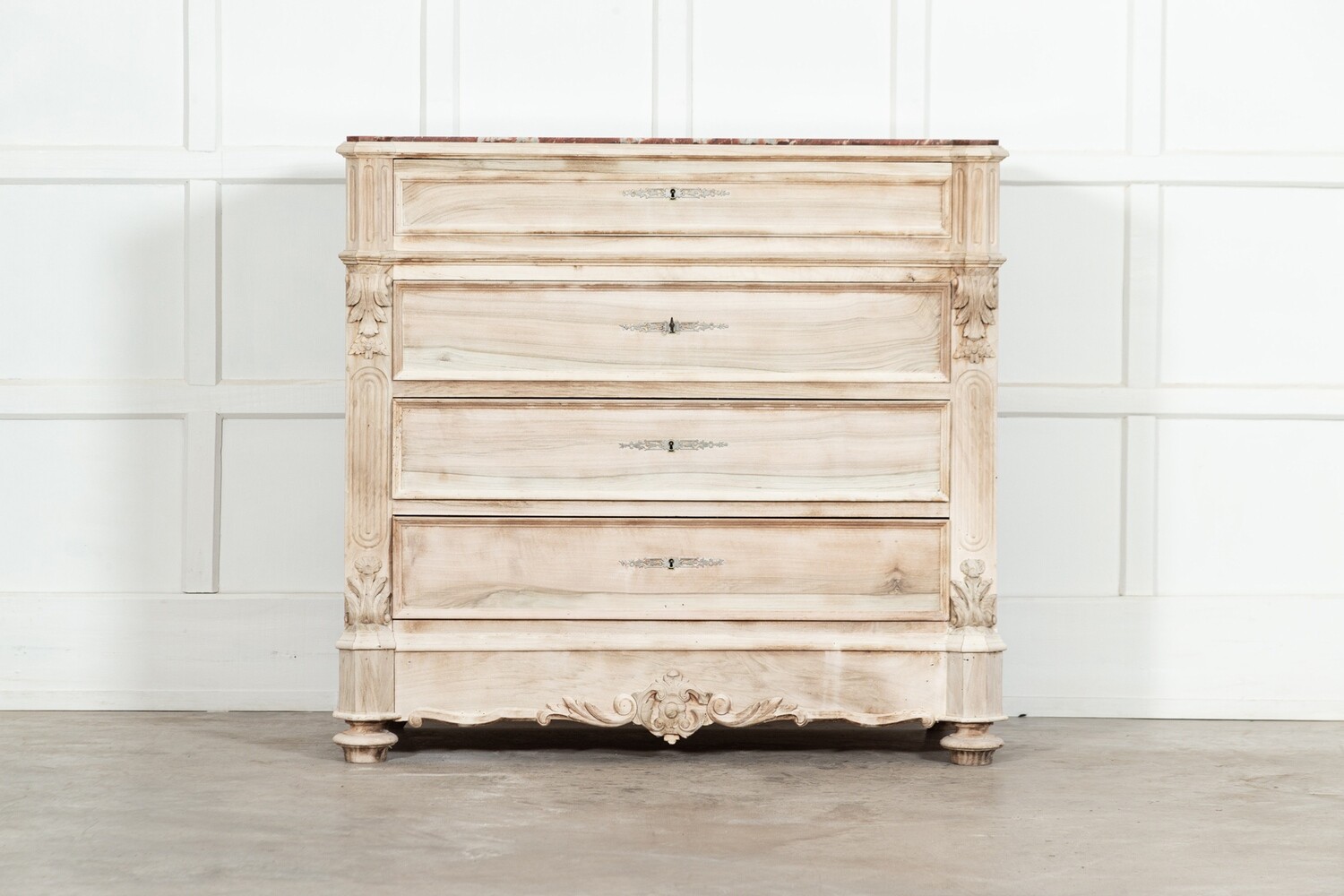 19thC French Bleached Fruitwood Marble Commode
