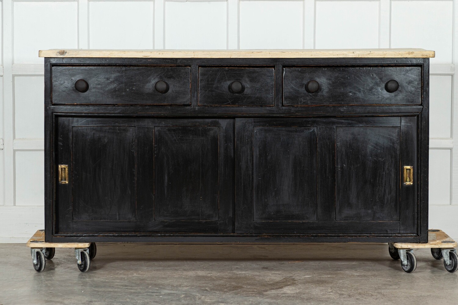 Large 19thC English Ebonised Pine Dresser Base