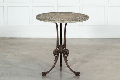 19thC English Painted Cast Iron Marble Garden Table
