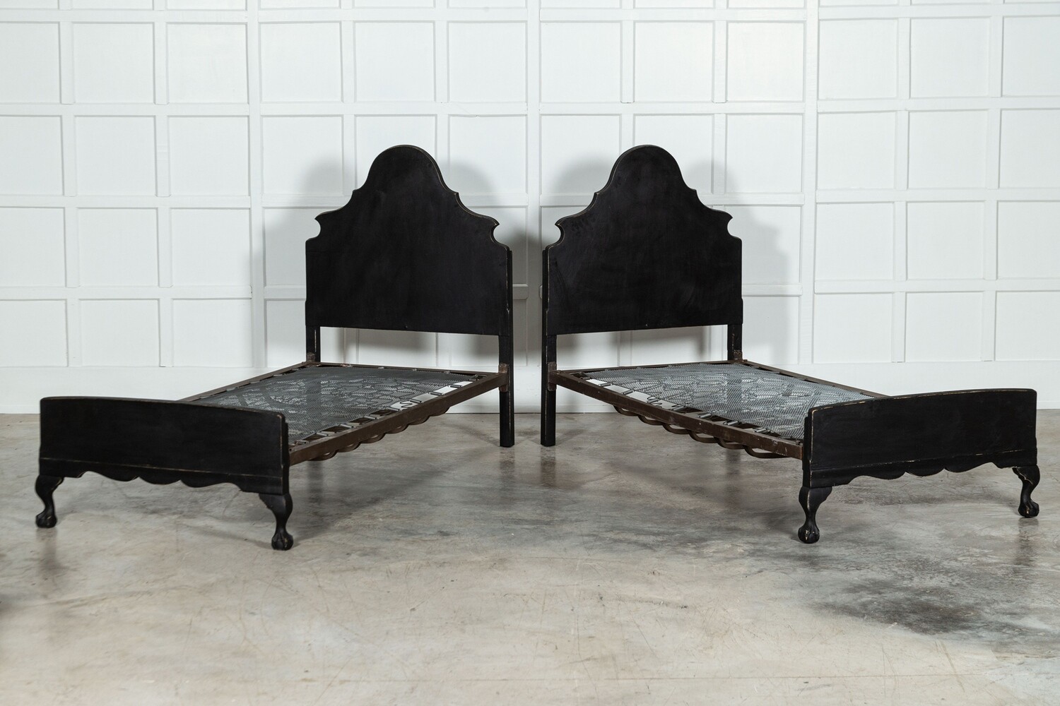 Pair English Ebonised Walnut Single Beds