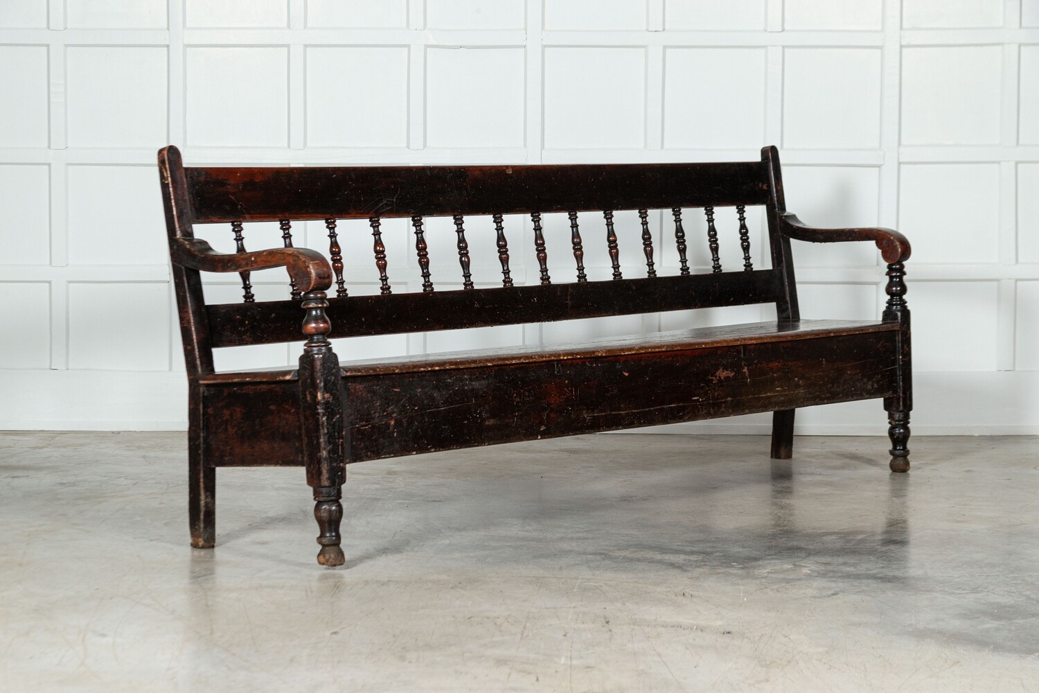 Monumental 19thC English Pine Hall Bench / Settle