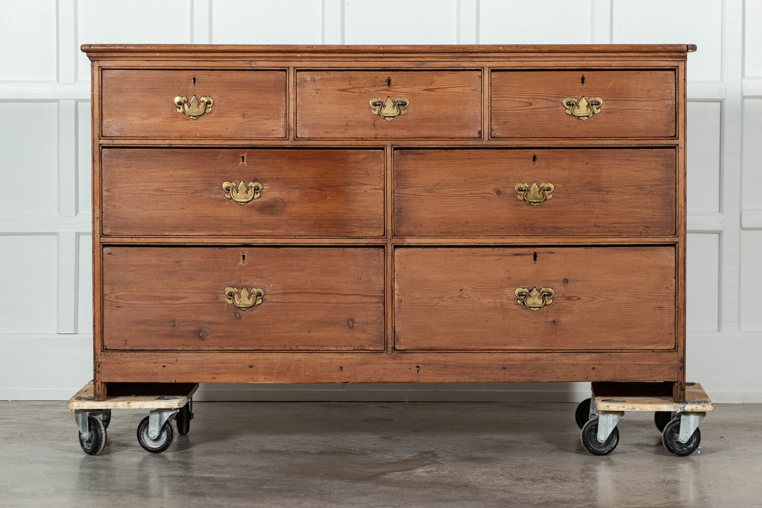 19thC English Pine Bank of Drawers