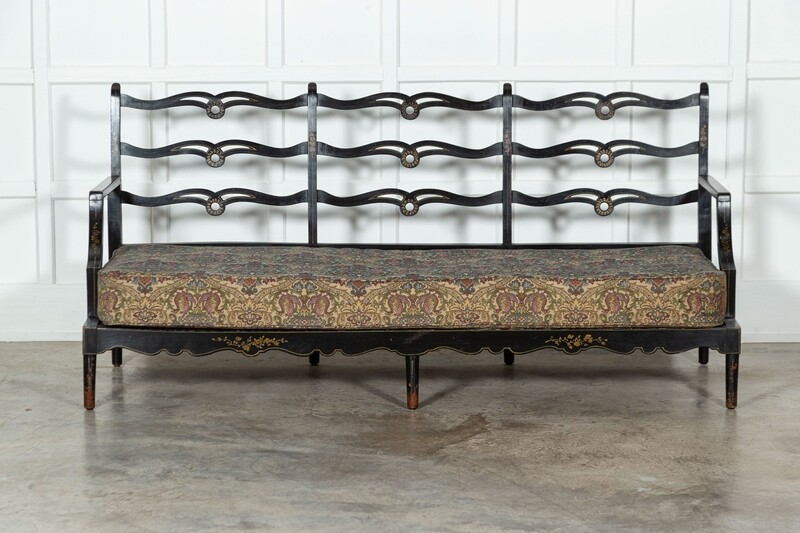 George III Style Sprung Ebonised Oak Parcel Gilt Sofa
