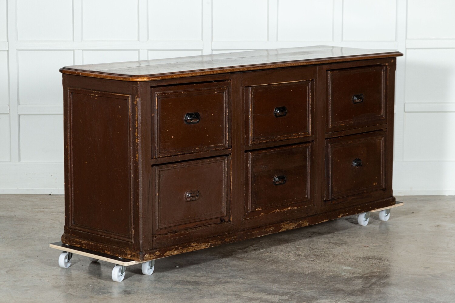 Large 19thC French Mahogany & Pine Painted Counter Drawers