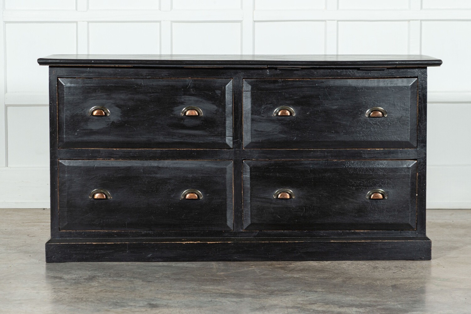Large English Ebonised Oak Haberdashery Drawers Counter