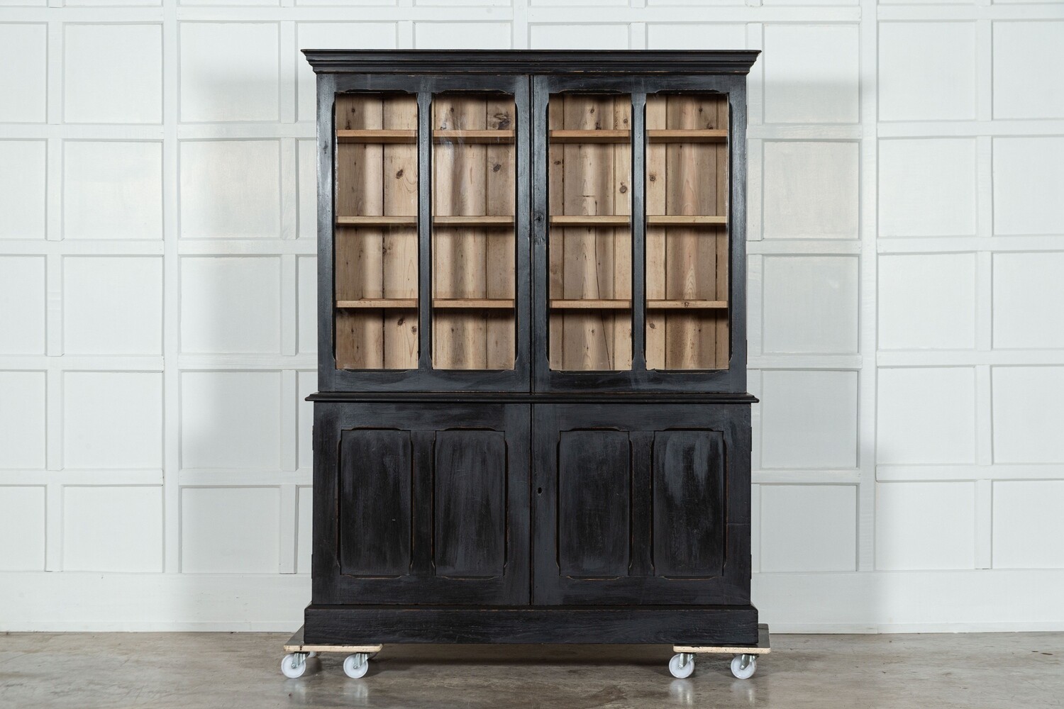 19thC English Ebonised Glazed Pine Housekeepers Cupboard