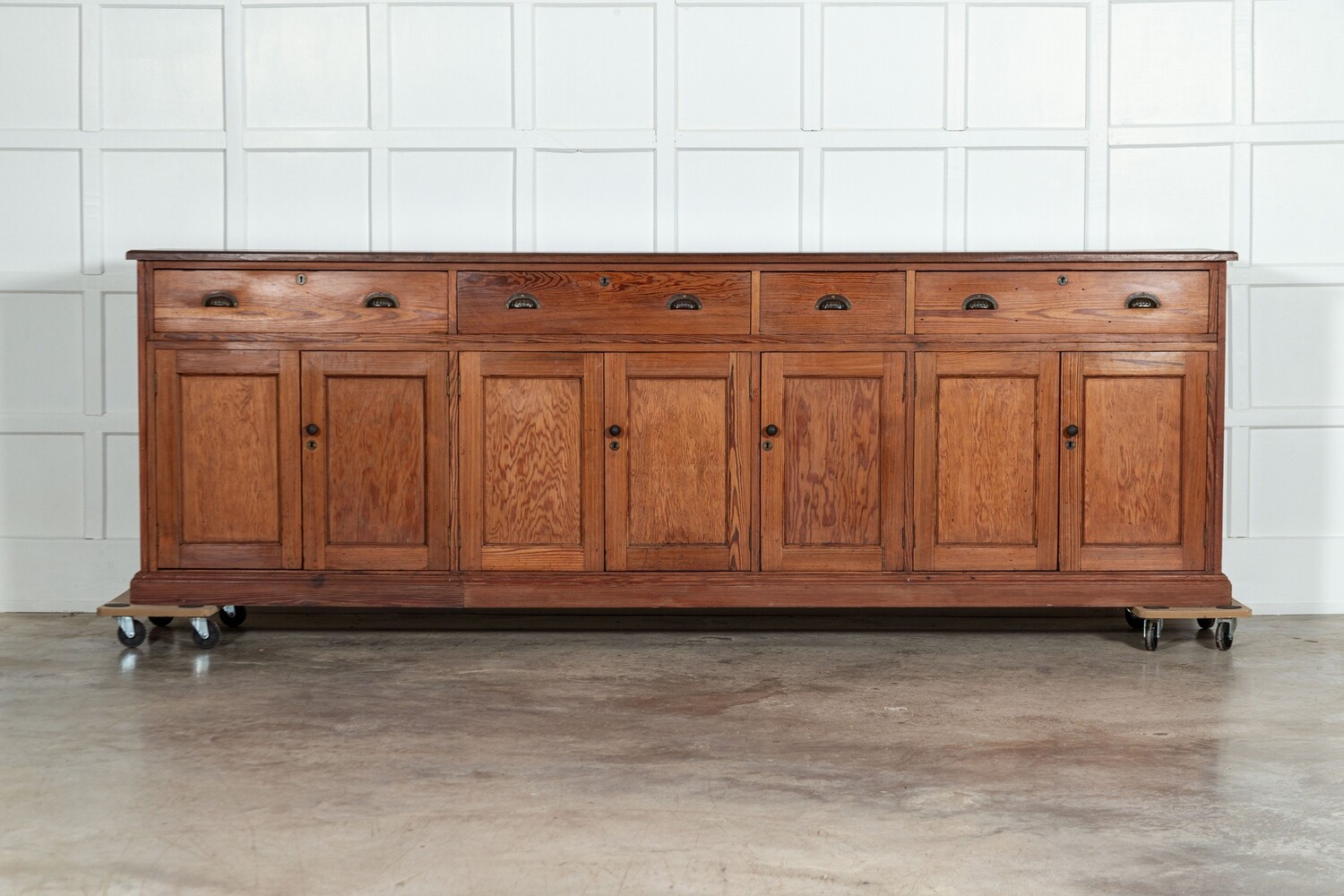Monumental 19thC English Mahogany Top Pine Dresser Base
