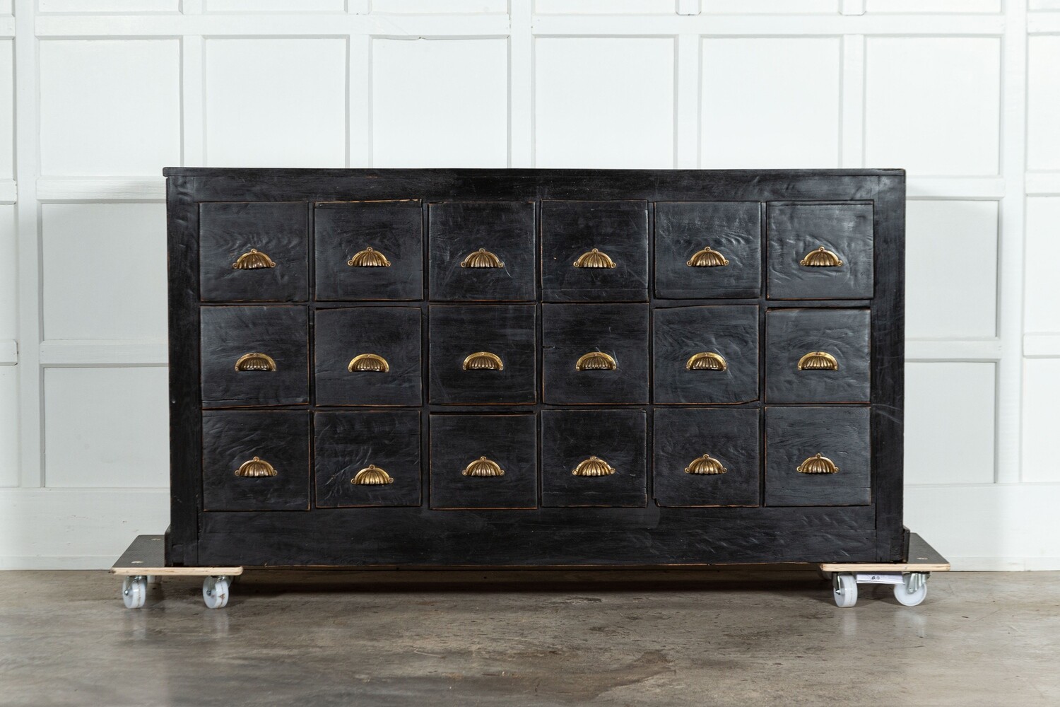 Large 19thC Welsh Ebonised Pine Haberdashery Drawers