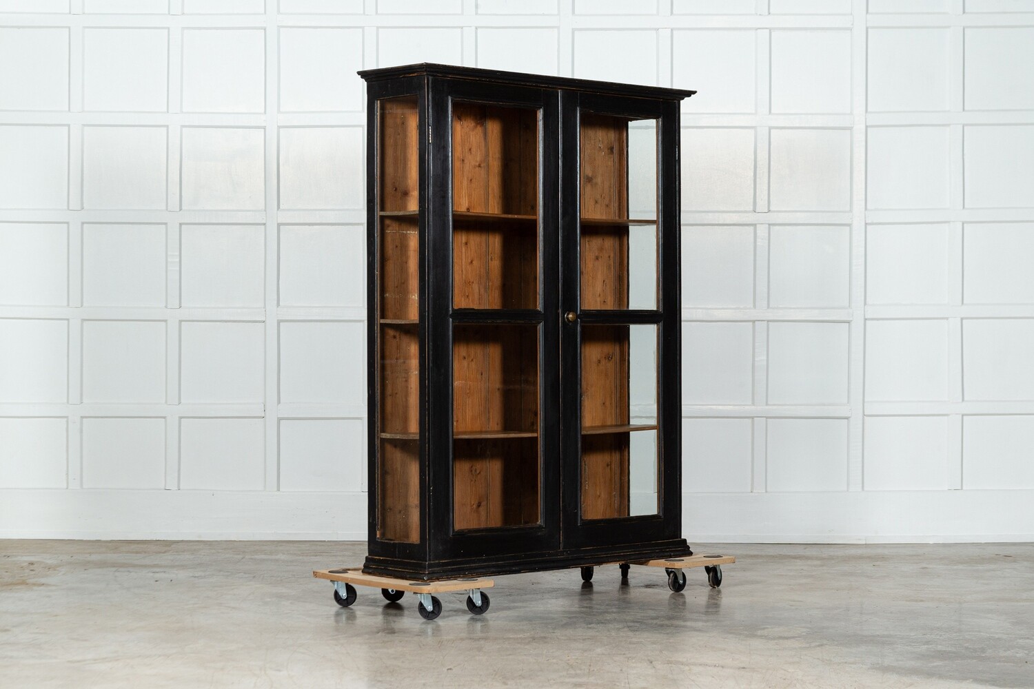 19thC English Ebonised Pine Glazed Vitrine Cabinet
