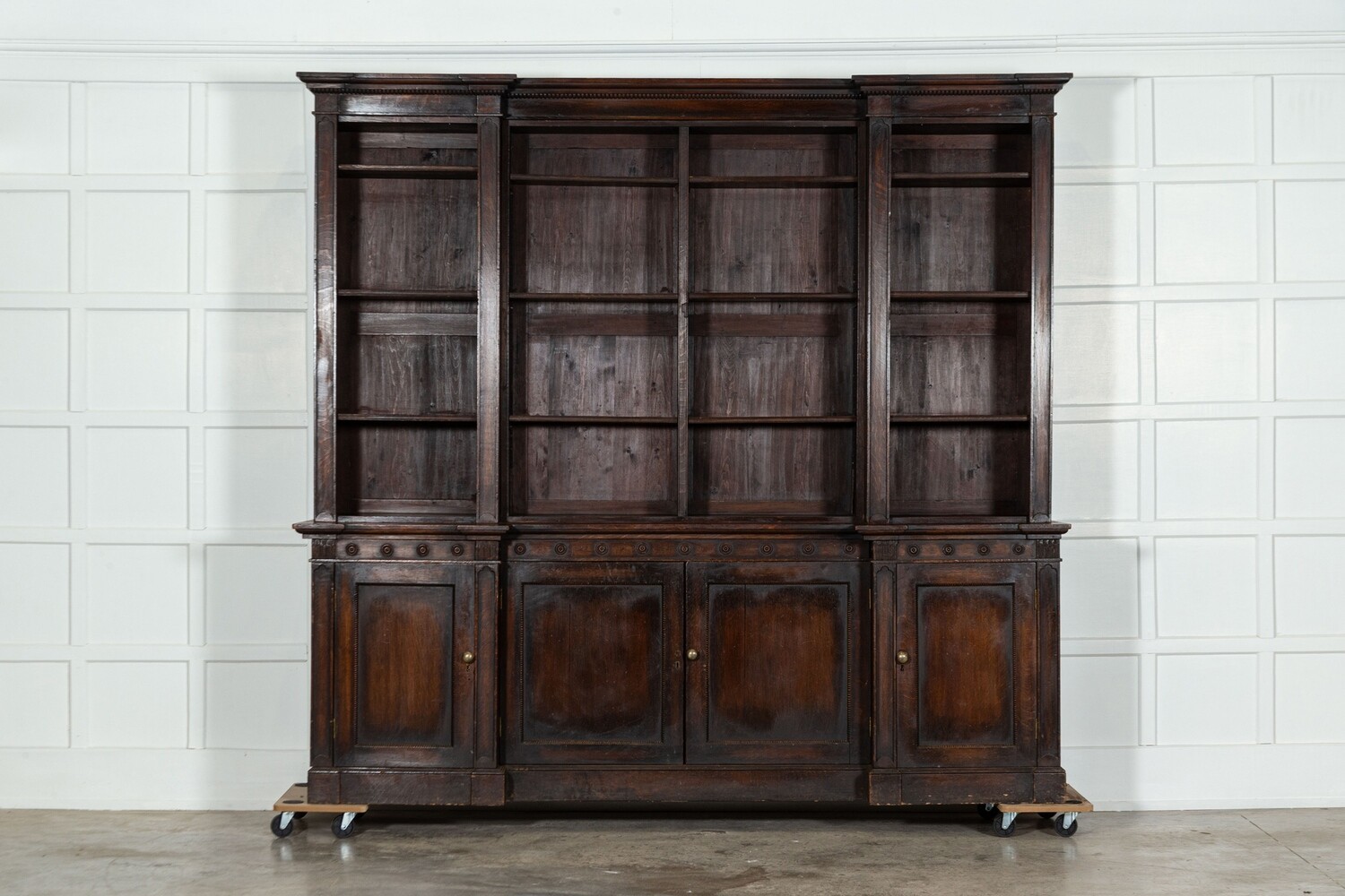 Monumental Oak Inverted Breakfront Bookcase