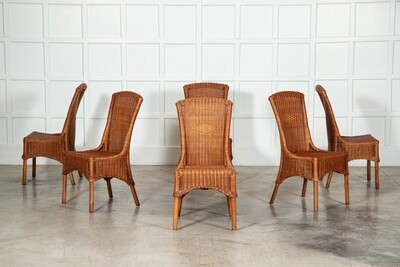 Set Six Mid 20thC English Wicker Dining Chairs