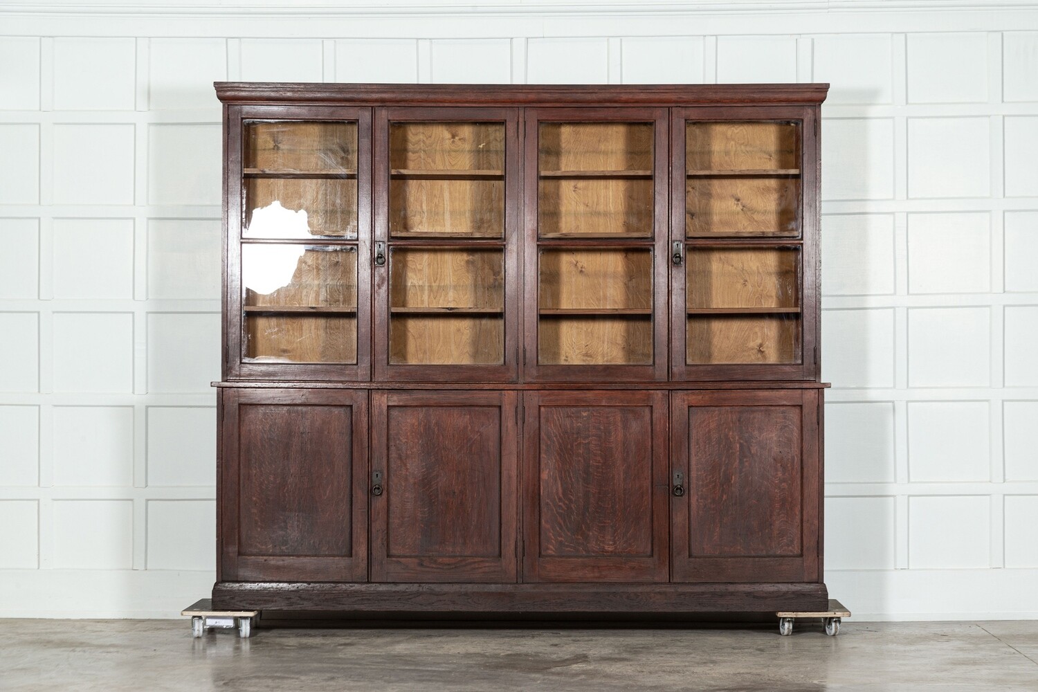 Monumental English Oak Glazed Bookcase